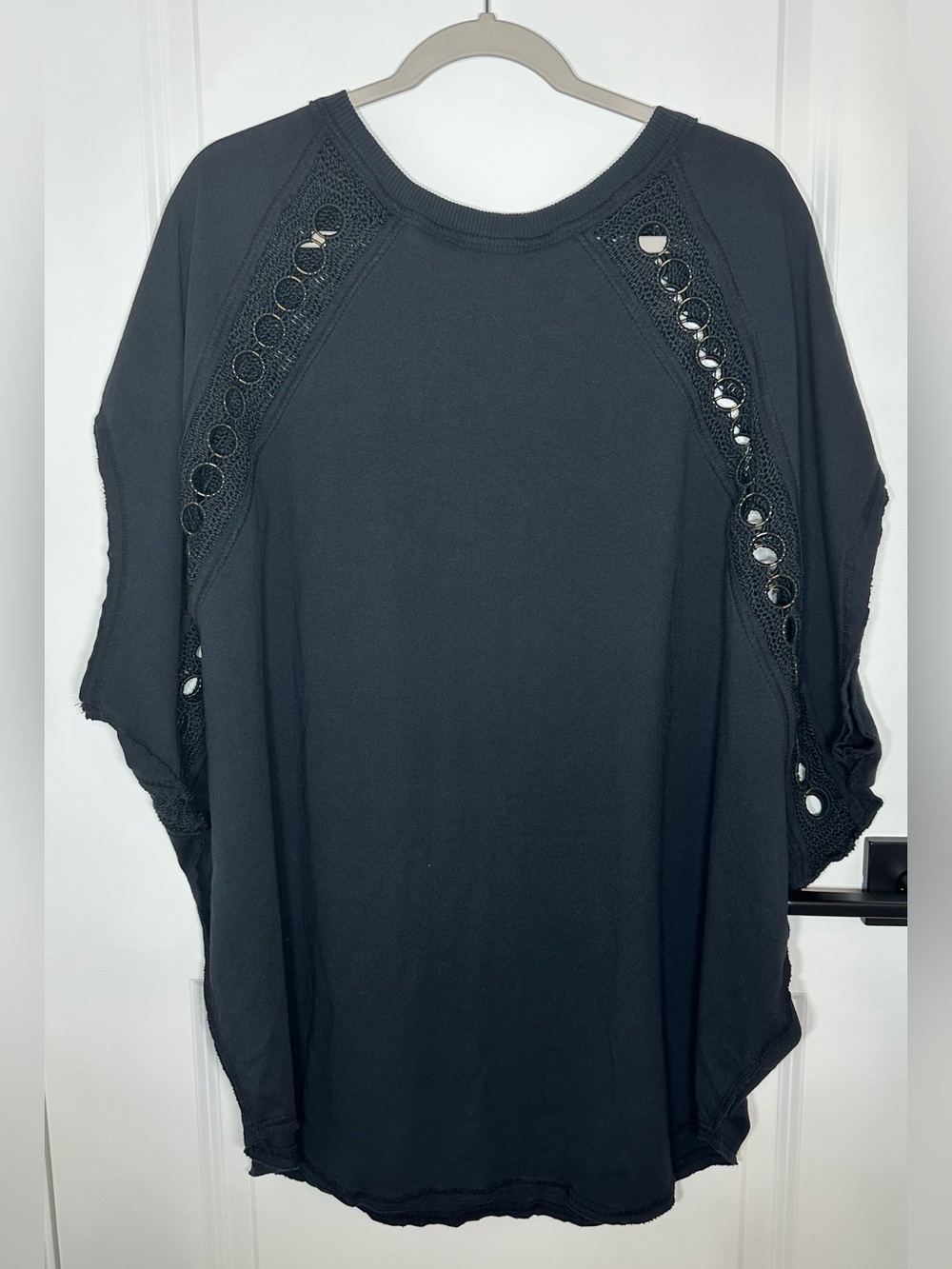 Free People Black Eyelet-Trim Raglan Pullover